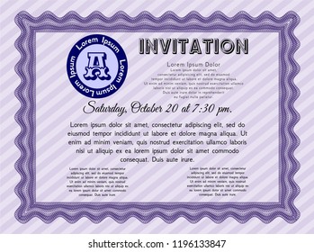 Violet Retro invitation. Money Pattern. Customizable, Easy to edit and change colors. Complex background. 