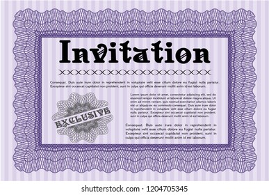 Violet Retro invitation. Money Pattern. With great quality guilloche pattern. Detailed. 