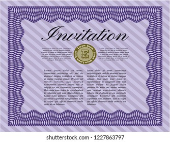 Violet Retro invitation. Money Pattern design. Customizable, Easy to edit and change colors. With guilloche pattern. 