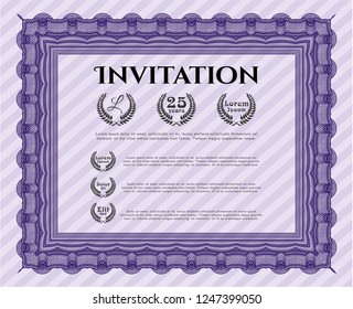 Violet Retro invitation. Money Pattern. With background. Customizable, Easy to edit and change colors. 