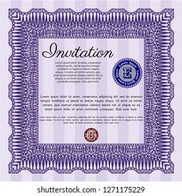 Violet Retro invitation. Money Pattern. With linear background. Vector illustration. 