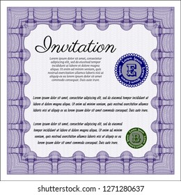 Violet Retro invitation. Money Pattern. Detailed. Complex background. 