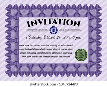 Violet Retro invitation. Money Pattern. Customizable, Easy to edit and change colors. With great quality guilloche pattern. 