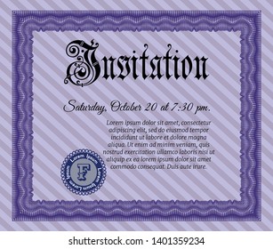 Violet Retro invitation. Money Pattern. Customizable, Easy to edit and change colors. Easy to print. 