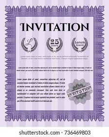 Violet Retro invitation. Money Pattern. With great quality guilloche pattern. Vector illustration. 