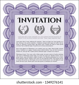 Violet Retro invitation. Money style design. Printer friendly. Detailed. 