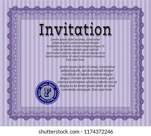 Violet Retro invitation. Nice design. Detailed. With linear background. 
