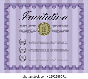 Violet Retro invitation. Nice design. With complex background. Customizable, Easy to edit and change colors. 