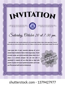 Violet Retro invitation. Nice design. Vector illustration. With guilloche pattern and background. 