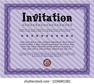 Violet Retro invitation. Perfect design. Vector illustration. With guilloche pattern. 