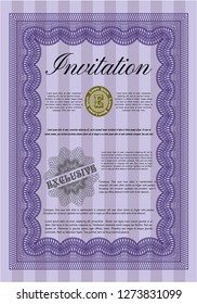 Violet Retro invitation. Perfect design. With complex linear background. Detailed. 