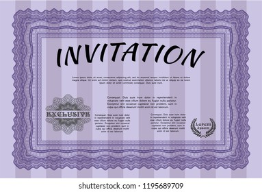 Violet Retro invitation. Printer friendly. Detailed. Excellent design. 