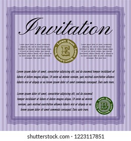 Violet Retro invitation. Printer friendly. Elegant design. Detailed. 