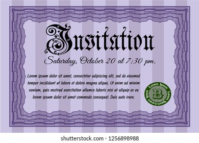 Violet Retro invitation. Printer friendly. Money Pattern. Customizable, Easy to edit and change colors. 