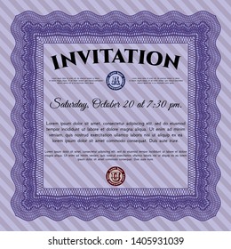 Violet Retro invitation. Printer friendly. Vector illustration. Cordial design. 