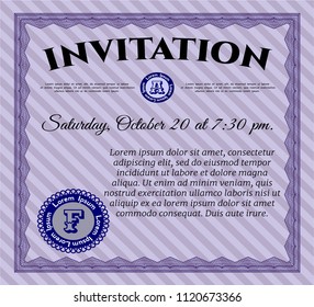 Violet Retro invitation. With quality background. Cordial design. Detailed. 