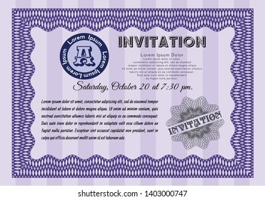 Violet Retro invitation. With quality background. Nice design. Detailed. 