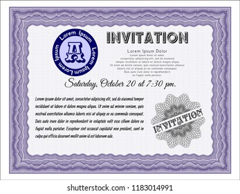 Violet Retro invitation. Sophisticated design. Vector illustration. Easy to print. 