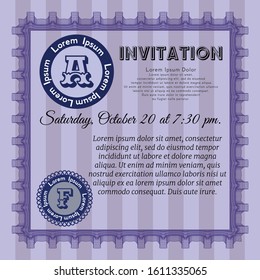 Violet Retro invitation. Sophisticated design. Vector illustration. Complex background. 