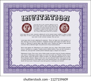 Violet Retro invitation. Superior design. Customizable, Easy to edit and change colors. With guilloche pattern. 