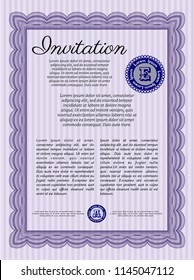 Violet Retro invitation. Superior design. With great quality guilloche pattern. Customizable, Easy to edit and change colors. 