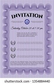 Violet Retro invitation. Superior design. Customizable, Easy to edit and change colors. With guilloche pattern. 