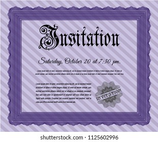 Violet Retro invitation template. Artistry design. With complex linear background. Vector illustration. 