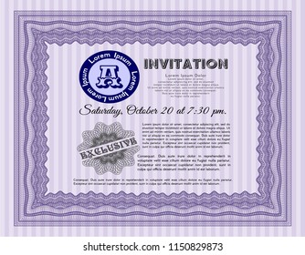 Violet Retro invitation template. With background. Money design. Detailed. 