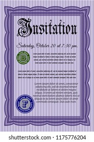 Violet Retro invitation template. With background. Customizable, Easy to edit and change colors. Perfect design. 