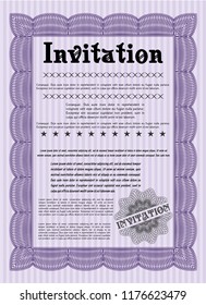 Violet Retro invitation template. With background. Customizable, Easy to edit and change colors. Perfect design. 