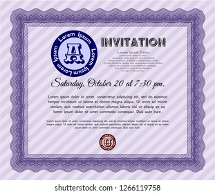 Violet Retro invitation template. With background. Detailed. Perfect design. 