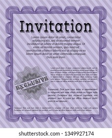 Violet Retro invitation template. With background. Detailed. Artistry design. 