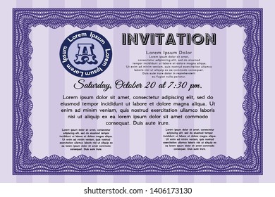 Violet Retro invitation template. With background. Superior design. Customizable, Easy to edit and change colors. 