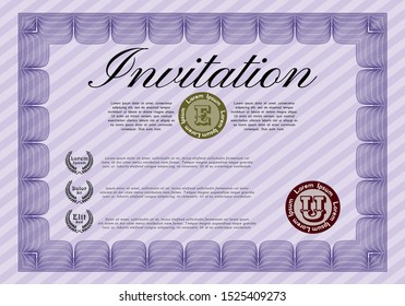 Violet Retro invitation template. With background. Artistry design. Vector illustration. 