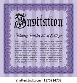 Violet Retro invitation template. Beauty design. Detailed. With complex background. 