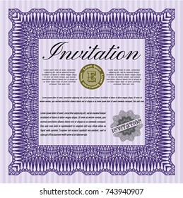 Violet Retro invitation template. Beauty design. With guilloche pattern. Customizable, Easy to edit and change colors. 