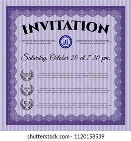 Violet Retro invitation template. With complex background. Customizable, Easy to edit and change colors. Money style design. 