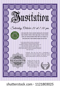 Violet Retro invitation template. With complex background. Nice design. Detailed. 