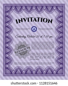 Violet Retro invitation template. With complex linear background. Good design. Detailed. 