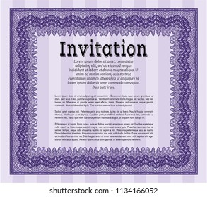 Violet Retro invitation template. With complex background. Excellent design. Vector illustration. 