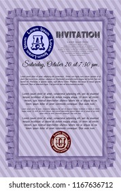 Violet Retro invitation template. Complex background. Customizable, Easy to edit and change colors. Beauty design. 