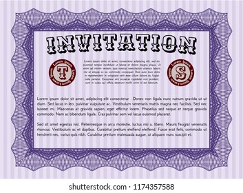 Violet Retro invitation template. With complex linear background. Customizable, Easy to edit and change colors. Excellent design. 