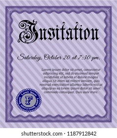 Violet Retro invitation template. With complex linear background. Beauty design. Customizable, Easy to edit and change colors. 