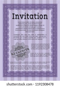 Violet Retro invitation template. With complex linear background. Superior design. Customizable, Easy to edit and change colors. 