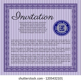 Violet Retro invitation template. With complex linear background. Detailed. Money style design. 