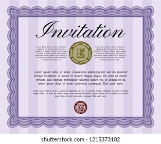 Violet Retro invitation template. Complex background. Money style design. Detailed. 