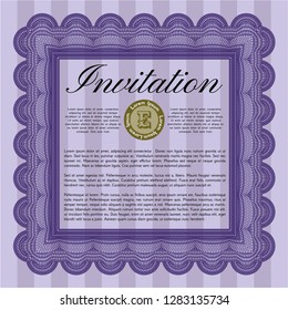Violet Retro invitation template. With complex background. Retro design. Detailed. 