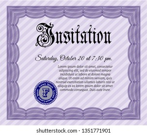 Violet Retro invitation template. With complex background. Customizable, Easy to edit and change colors. Money Pattern design. 