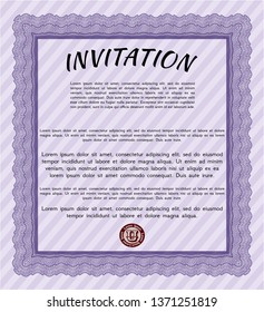 Violet Retro invitation template. With complex background. Detailed. Lovely design. 