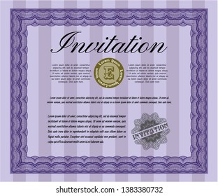 Violet Retro invitation template. With complex linear background. Superior design. Vector illustration. 